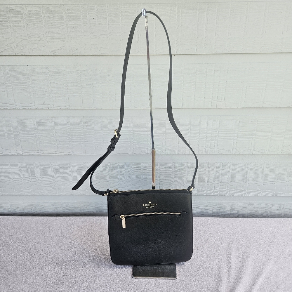 Kate Spade Sadie North South Crossbody Purse Black Leather Square